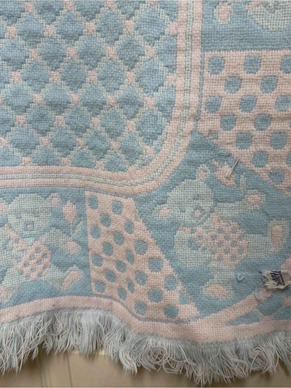 Vintage Carriage Boutique Pink Blue Teddy Bear Blanket